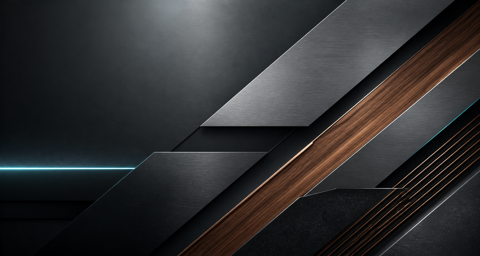 Abstract brushed steel and cedar-toned technology surface
